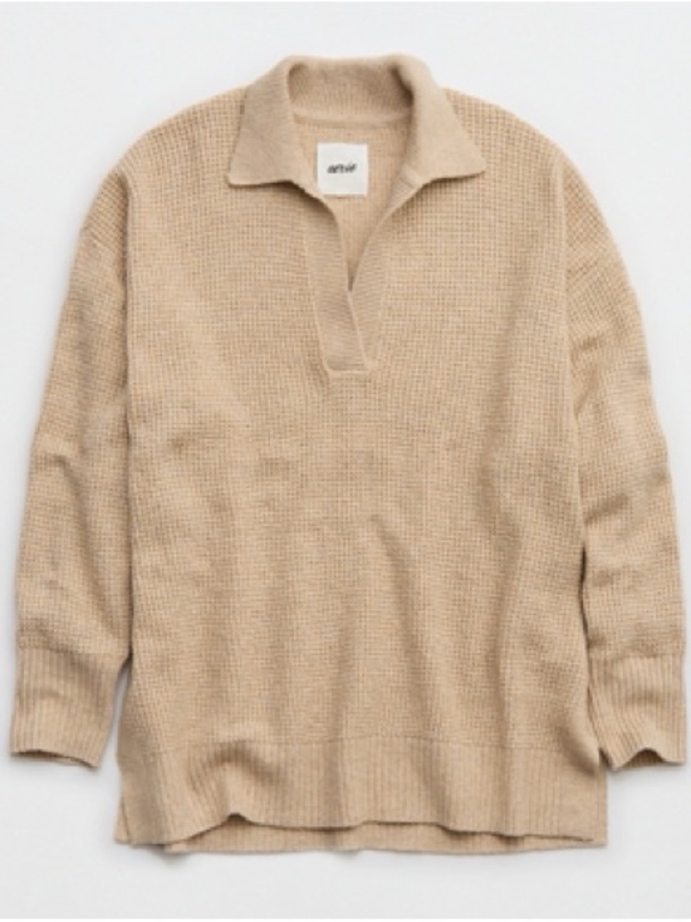 Aerie CozyUp Waffle Polo Sweater